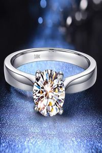 Avec cericate original anneau 18k blanc couleur or rond solitaire 2.0ct band de mariage en zircon