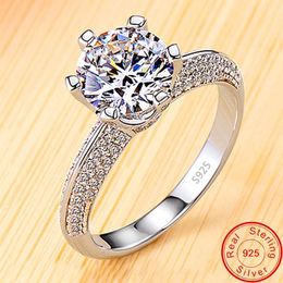 Met Certificaat Klassieke Zirconia Diamanten Bruiloft Verlovingsringen voor Vrouwen 100% 925 Massief Zilveren Ring Nieuwe Fijne Sieraden YR279243U