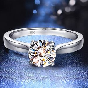 Avec certificat bague originale couleur or blanc 18 carats Solitaire rond 2 0ct Zircon cubique alliance femmes bague en argent Sterling254b