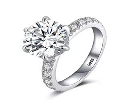 Avec certificat Silver 925 Anneaux pour femmes 20ct Cut Round Zirconia Diamond Solitaire Band de mariage Band de mariage Joyas Z9365780
