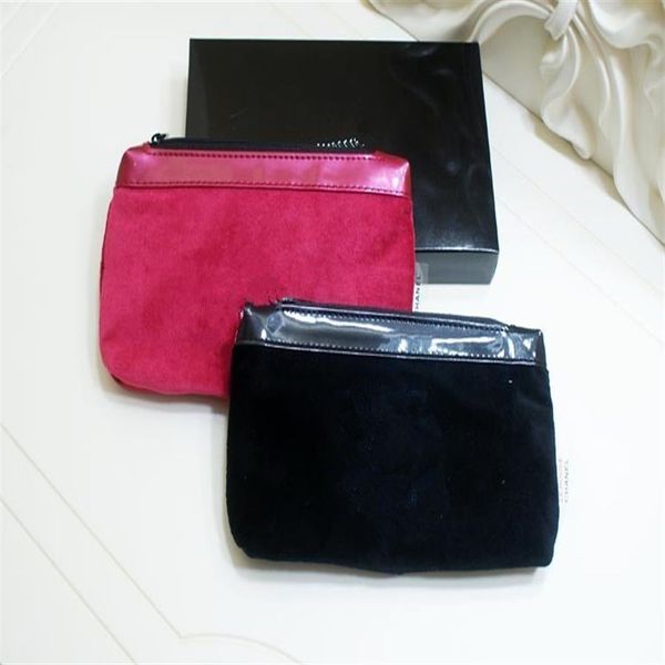 Avec des sacs de rangement à motif classique rose noir 2 couleurs emballage à la main trousse de maquillage célèbre emballage en velours avec boîte-cadeau282Q