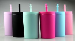 Met kleuren Acryl Plastic bekers 6 flessen Matte bekers Rietjes Sport Water Drinken Dubbele wanddeksels Water Kleurrijk A12 Ppkjj5972390