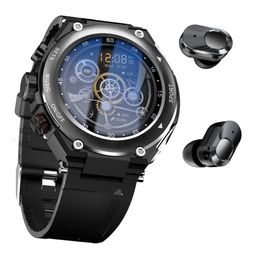 Met oordopjes 3 in 1 ronde Fiess Tracker T92 1.28inch smartwatch voor mannen, antwoord/make call, opname, slaapmonitor, sport smart Watch lange tijd standby