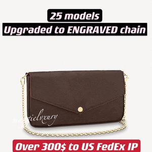 25 Models Multiple 3 in OneChain Wallets Whole Collection of Women Envelope Crossbody Ripples Imprinted Glossy Leather Classic Coated Canvas Bags