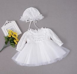 Avec chapeau Vintage bébé fille robes de baptême ensemble pour les filles 1 an robe de fête d'anniversaire automne hiver robe de baptême vêtements Girl3557789