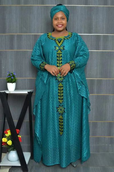 Avec une mode de tête de robes africaines pour femmes en dentelle musulmane Boubou dashiki Afrique traditionnelle vêtements ankara tenues robe de soirée 240506