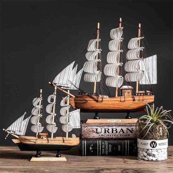 Avec lumière LED Caribbean Black Pearl Voiliers Bateaux en bois Modèle de voilier Décoration de la maison Accessoires pour salon 210924