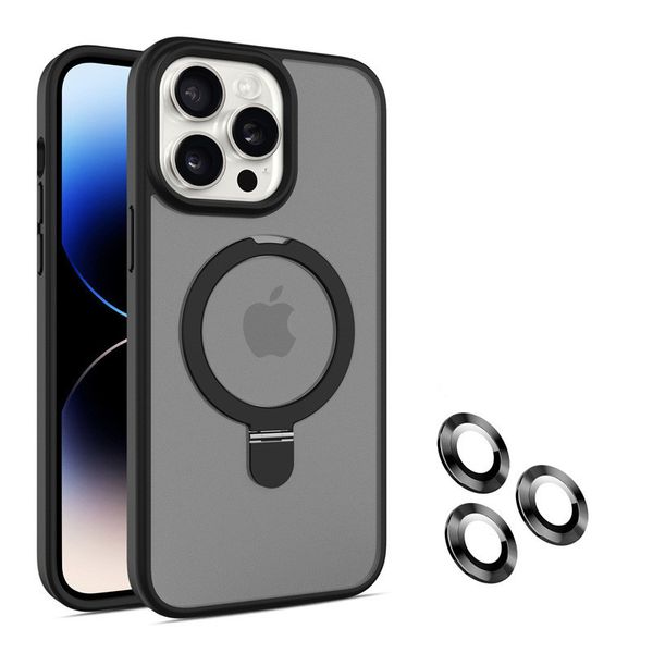 Con película de lente Soporte oculto Funda magnética para teléfono para iPhone 15 14 13 12 Pro Max 15 14 Plus Sensación de piel mate esmerilado 15promax Contraportada 100 piezas