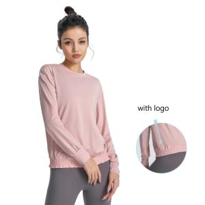 Camiseta deportiva de manga larga con logotipo para mujer, Top deportivo ajustado con bolsillo, camiseta de entrenamiento de gimnasia de secado rápido, camisa informal para exteriores, otoño e invierno