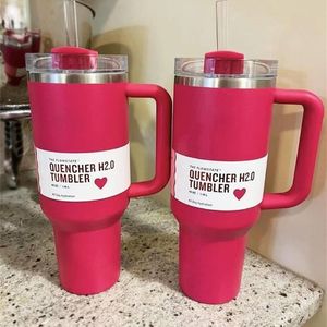 Avec LOGO Target Red Tumblers Cosmo Pink Flamingo Cups H2.0 Tasse de 40 oz avec poignée et bouteilles d'eau de café en paille Cadeaux de la Saint-Valentin 240126