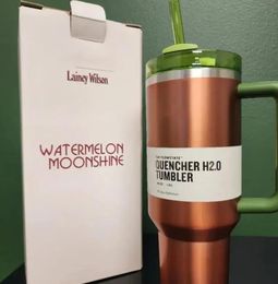 Con logotipo sandía de sandía H2.0 40oz Tumblers de acero inoxidable tazas con mango de silicona tapa de viaje de paja tazas Sigue bebiendo botellas de agua fría 1227