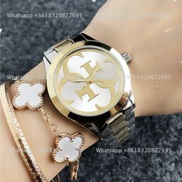 Met luxe logo -merk Kijk vrouwen meid grote letters stijl metal stalen band quartz pols horloges gs 8302