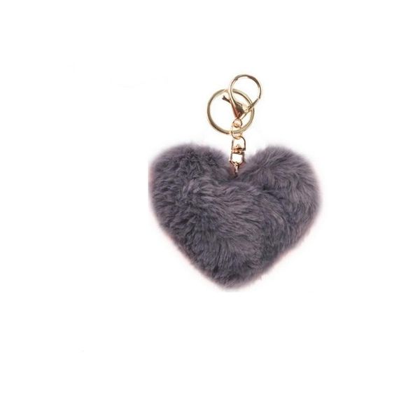 Avec métal cercle clip coeur porte-clés porte-clés fourrure coeur mignon peluche voiture accessoires sac pendentifs jouets lapin boule de poils cadeau