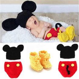 with Newborn Photography Props Baby Shoes Mouse Baby Boys Crochet Knit Costume Photo Prop Outfit