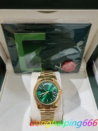 Avec des montres de mode de luxe de boîte d'origine Top Quality 8k Jaune Gold Green Diamond Cadhel 18038 Automatic Mens Men's Watch