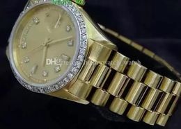 Avec boîte d'origine Montres de mode de luxe de haute qualité en or jaune 8 carats avec cadran en diamant 18038 Montre automatique pour homme 202388