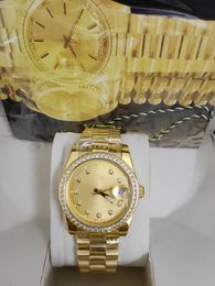 Met originele doos Luxe modehorloges Topkwaliteit 18k geelgouden diamanten wijzerplaat Bezel 18038 Horloge Automatisch herenhorloge Polshorloge 48