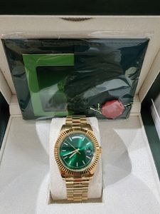 Met originele doos Luxe modehorloges Topkwaliteit 8k geel goud groene diamanten wijzerplaat bezel 18038 automatisch heren herenhorloge 75