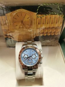 Con caja original Top de lujo Relojes automáticos para hombre Platinum Ice Blue Dial Cerámica Bisel Cronógrafo 116506 Reloj para hombre