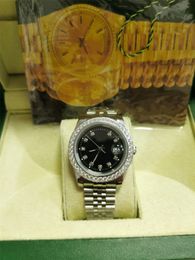 Con cuadro original de los relojes de lujo de 41 mm para hombres 18K Silver Black Dial Bigger Diamond Fashion Mark Men's Watch Wallwatch 01