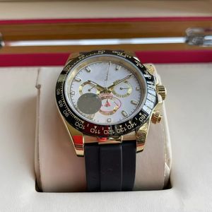 Avec Box Original Men's Automatic Watch de 40 mm Brotte en caoutchouc en acier inoxydable Case d'or blanc trois yeux saphir étanche montres luxusuhr montre de luxe