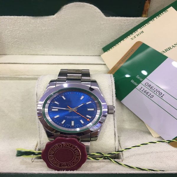 Avec boîte d'origine, vente de montres de luxe, montre-bracelet 40MM 116400, cadran bleu, verre, acier inoxydable, automatique, W320v