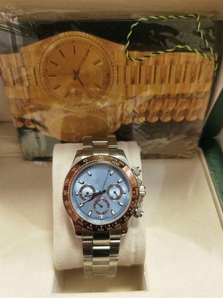 Con el cuadro original Top Relojes automáticos de platino Ice Blue Bisel Ceramic Bisel Chronograph 116506 Mens Watch 2023