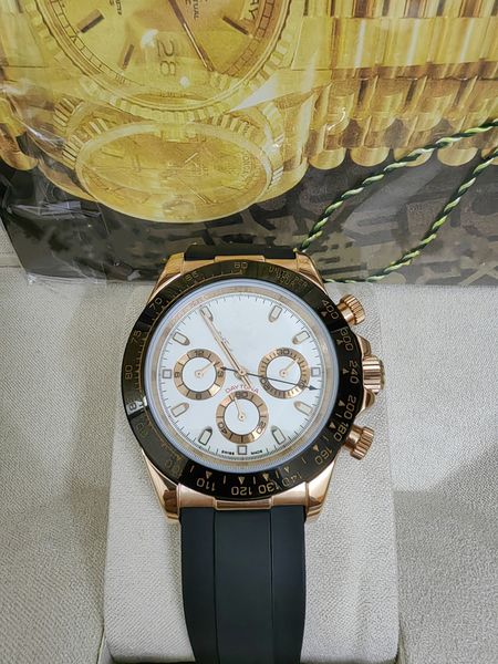 Avec boîte d'origine montres montres de luxe hommes automatique rose montre blanche taille 40MM anneau en céramique boîtier en acier inoxydable bracelet en caoutchouc verre saphir étanche