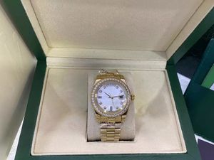 Met originele doos Luxe modehorloges Topkwaliteit 18k witgouden diamanten wijzerplaat Bezel 18038 Horloge Automatisch herenhorloge Polshorloge