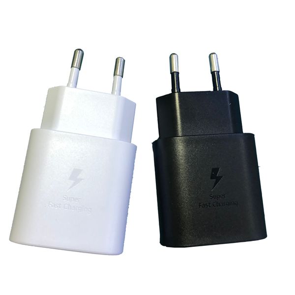 Con Retail Box OEM tipo-C Cargadores Note10 USB C Carga rápida UE EE. UU. Adaptador de cargador rápido PD 25W Enchufe de pared para Samsung Galaxy Note10 S10 S20 S21 EP-TA800