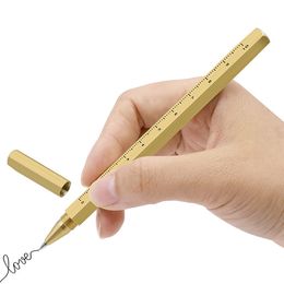Stylo Gel en métal avec échelle, stylo en laiton, stylo Hexagonal en laiton fait à la main, bambou