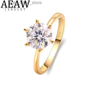 Com pedras laterais 2.0ct 8mm de cor corte redondo moissanite anel de noivado real 14k ouro amarelo anel fino para mulher yq231209