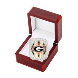 Met zijstenen 2022 2023 Geor Bldogs National Football Team Champions Championship Ring Ring Wooden Display Box Souvenir NCAA Men Fan G DHE14