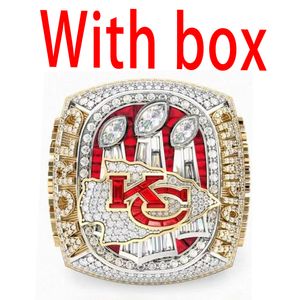 Con Side Stones 2022 2023 KC Super Bowl Team Champion Ring con cajero de madera Souvenir para fanáticos masculinos Regalo directo Nombre personalizable con caja de madera