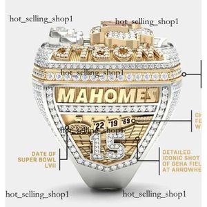 Met Zijstenen 2022 2023 KC Super Bowl Team Champions Championship Ring met Houten Display Box Souvenir Mannen Fan Gift Drop Shipping 159