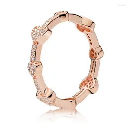 Met Zijstenen 2024 Authentiek 925 Sterling Zilver Roos Verleidelijke Harten Ring Voor Vrouwen Bruiloft Verloving Mode Europa Sieraden Cadeau
