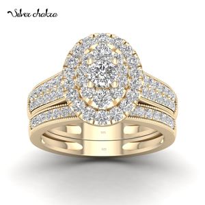 Avec des pierres latérales 2pcs Diamond Coupages Anneaux Set Woman Engagement de mariage Sterling Silver Ring Shining Luxury 5A Zircon 14K Gold Jewelry Classic 230410