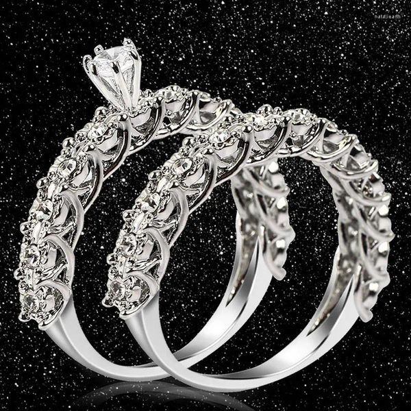 Avec pierres latérales 2 pièces mode Zircon cristal strass bague de fiançailles pour femmes dames bagues de mariage bijoux taille 6/7/8/9/10