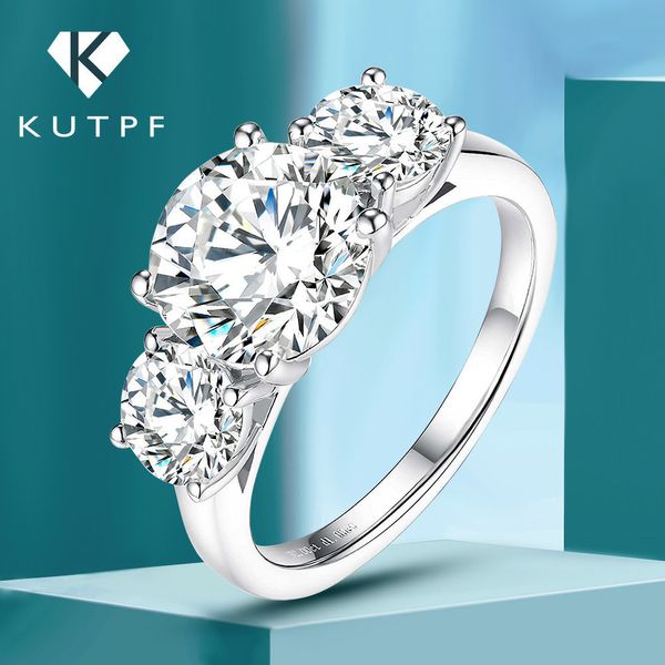 Avec pierres latérales 4CT Mosonite Bague de fiançailles pour femme Bague de mariage à 3 pierres en argent sterling S925 plaqué or 18 carats Bague en diamant de promesse KUTPF 230512