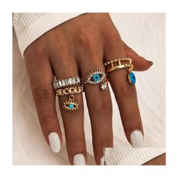 Avec des pierres latérales 4pcs / set mode turquoise diamant diamant mal œil doigts anneaux féminins de bijoux anneau set gouttes livraison dh2bj