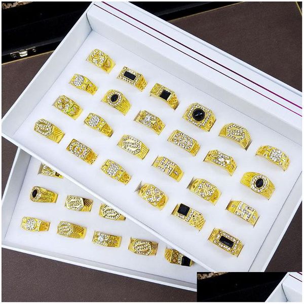 Avec des pierres latérales 50Pcs / Lot Hommes Anneaux Nouveau Design Styles Mixtes Or Et Sierzircon Gros Lots Bijoux Féminins Bks Lot Drop D Dhgarden Dhv4Y