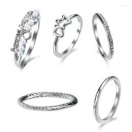 Avec des pierres latérales 5pcs / lot Ring Zircon Set Silver Color Anneaux Feme Bijoux de mode