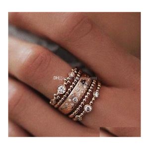 Avec pierres latérales 5 pièces/ensemble bague en cristal ensemble diamant bagues enroulées femmes combinaison ensembles de bijoux mode cadeau livraison directe Dhauz
