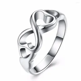 Avec des pierres latérales 925 Sterling Silver Infinity Ring Eternity Charms Friend Gift Innomb Inless Love Symbole Fashion Double Heart Rings For Women