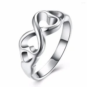 Met zijstenen 925 Sterling Silver Infinity Ring Eeuwigheid Charms Geschenk Endless Love Symbol Fashion Double Heart Rings for Women