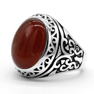 Met Zijstenen 925 Sterling Zilveren Man Vintage Ring met Natuurlijke Onyx Grote Rode Stenen Ringen Thais Zilveren Ontwerp voor Mannen Vrouwen Turkse Sieraden 230629