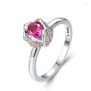 Avec des pierres latérales 925 SERPLAIS SIRGE ROSE ROSE ROSE ROSE YOU ROSE CUBIC ZIRCON RINGS POUR FEMMES BIENDRES DE MARIAGE SCR455