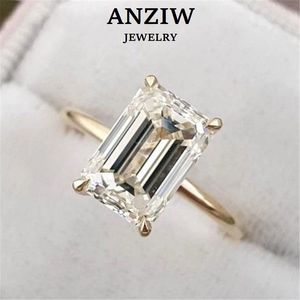 Met Zijstenen 925 Sterling Zilver Geel Goud Engagement Emerald Cut Ring Gesimuleerde Diamant Bruiloft Zilveren Bruidsringen Vrouwen Sieraden Minnaar 230701