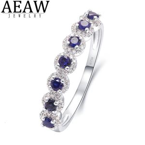 Met zijstenen AEAW 10K White Gold Lab Sapphire 0,21ct 0.15ct Ring voor vrouwen Handgemaakte verloving Bruid Verjaardag Geschenk Fine Jewelry 230320