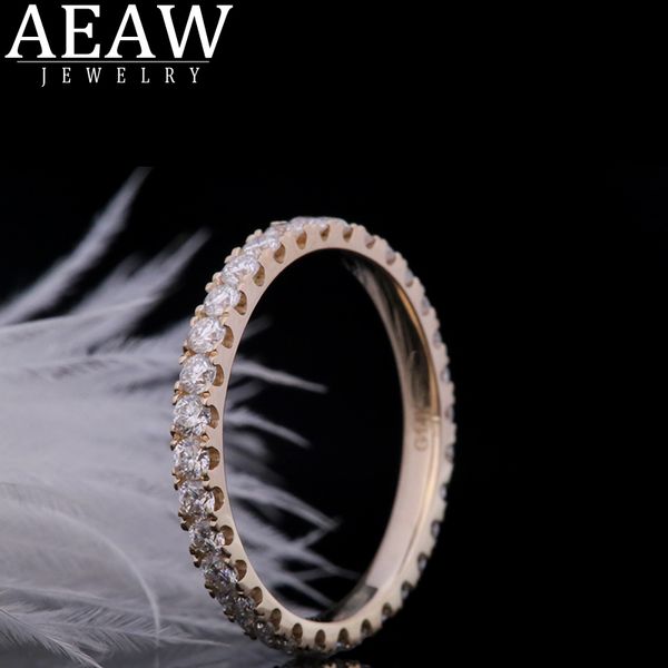 Con piedras laterales AEAW 2mm corte redondo 14k oro blanco oro amarillo FullDiamond anillo joyería Original para niña para mujer 230328